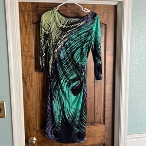 Muse Dress Size 6 3/4 Length Sleeve Black/Green/Yellow/Purple